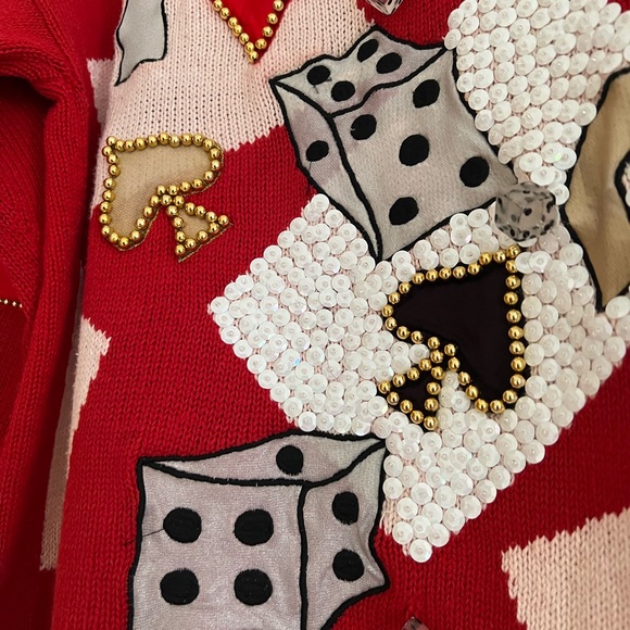 Vintage Spree Casino Sweater Womens Large Red Vegas Gambling Dice Beaded Sequins - Picture 6 of 11